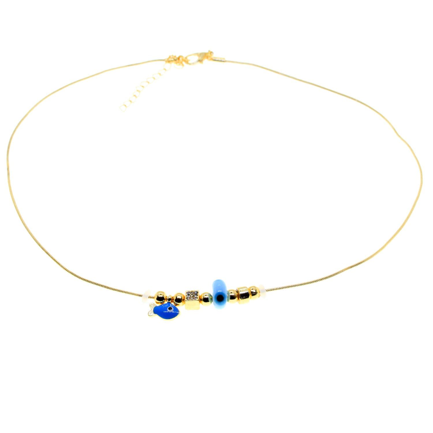 Collier Pandora en émail turquoise couleur or et zircons, modèle poisson, vente en gros - 2990 1 Collier Pandora en émail turquoise couleur or et zircon, modèle 2990, vente en gros