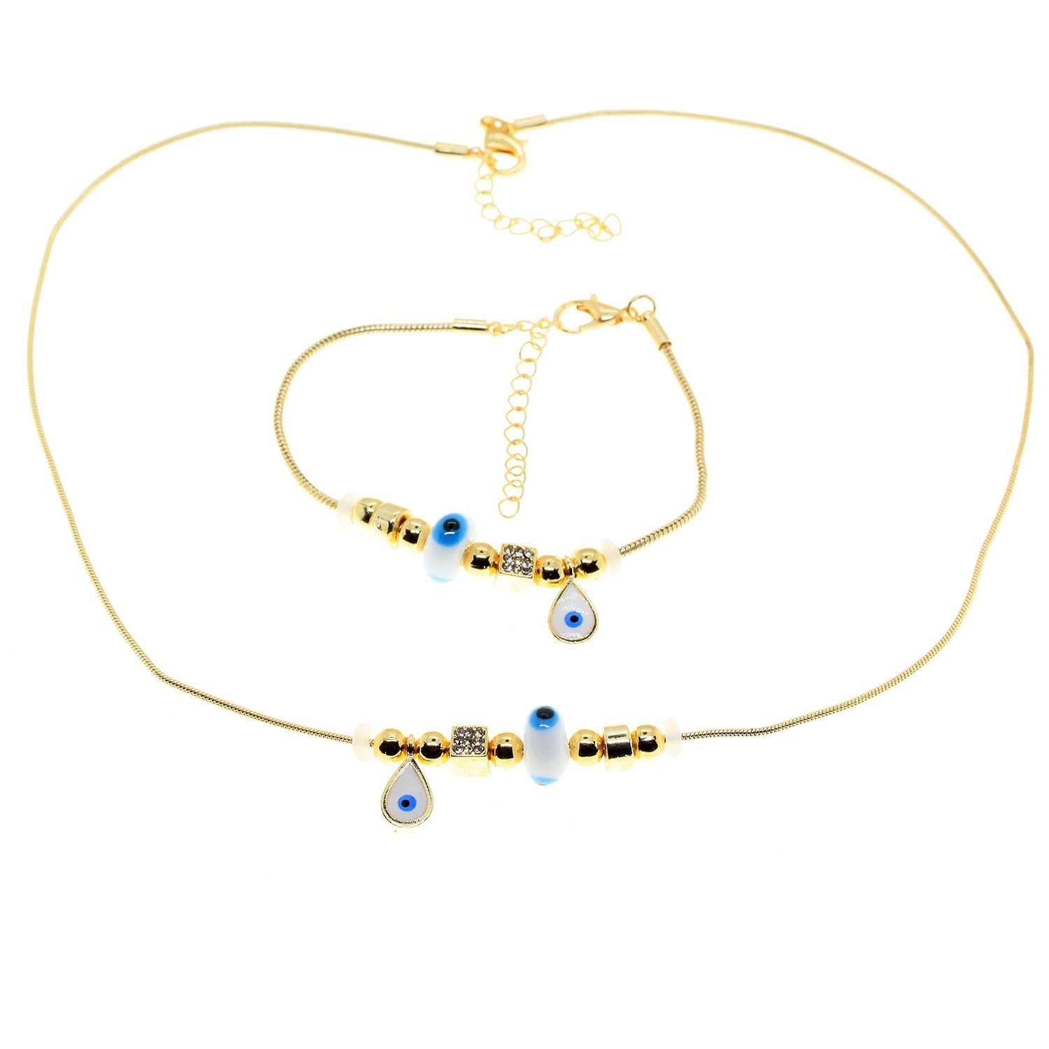 Toptan Altın Renk Beyaz Damla Kolye Ve Bileklik Pandora Kombin Zirkon Set Takım - 3005 1 Toptan Altın Renk Beyaz Damla Kolye Ve  Bileklik Pandora  Kombin Zirkon Set Takım -  3005