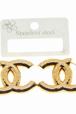 Wholesale Gold Color Chanel Cc Earrings Vip Tarnish Resistant Steel Earrings - 3024