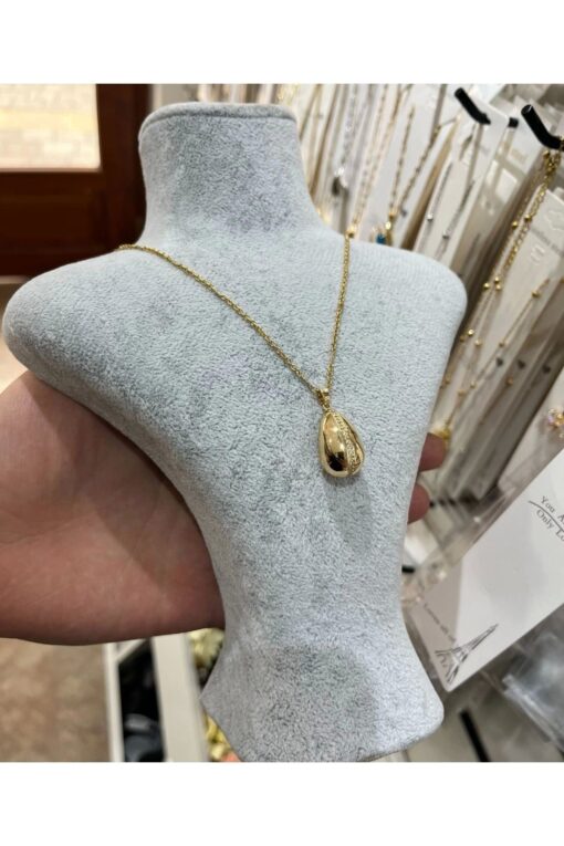 Wholesale Gold Color Sf Chain with Row Stone Teardrop Bottega Model Vip Fadeless Tarnish Resistant Steel Necklace - 3052
