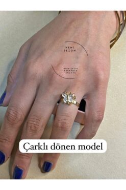 Toptan Altın Renk Kelebek Model Zirkon Taşlı Model Döner Ayarlanabilir Çelik Ucu Dönen Çelik Yüzük - 3110 5 26381e760aca414f9e1d63a50beb877b