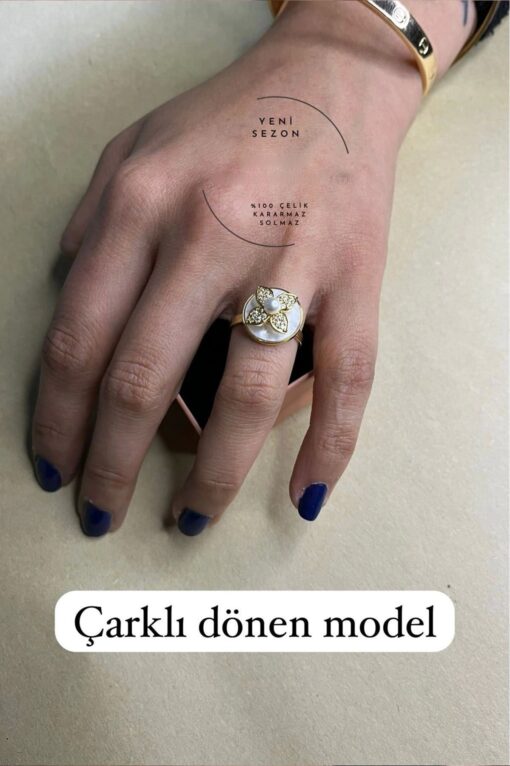 Toptan Altın Renk Dört Kanat Model Zirkon Taşlı Döner Ayarlanabilir Ucu Dönen Stres çelik Yüzük - 3086 — изображение 2