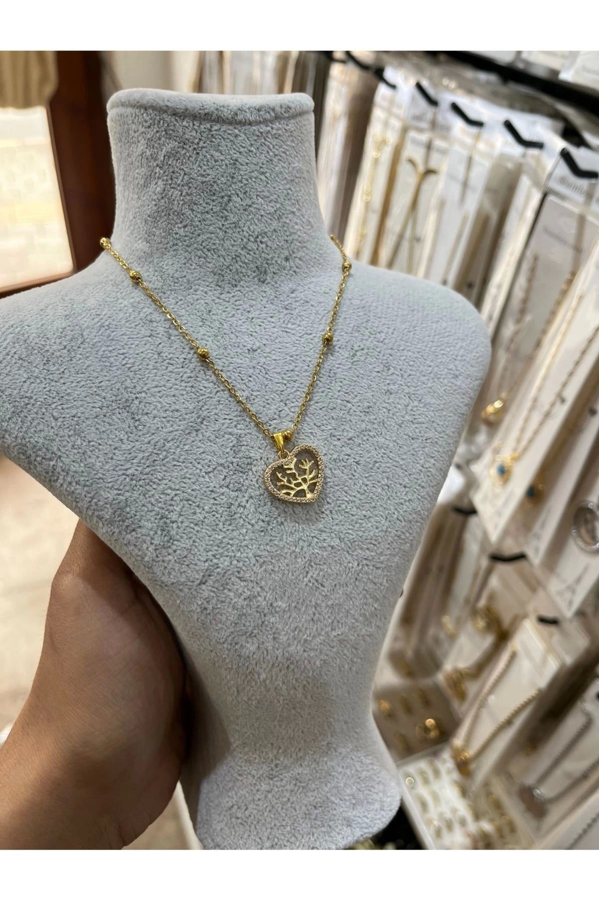 Großhandel Gold Farbe Kugelkette Zirkon Herz Baum des Lebens Modell Frauen Vip Fadeless Tarnish Free Stahl Halskette - 3066 1 Großhandel Gold Farbe Kugelkette Zirkon Herz Baum des Lebens Modell Frauen Vip Fadeless anlaufgeschützt frei Stahl Halskette - 3066