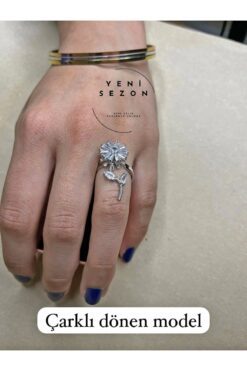 Bague rotative réglable en acier avec pierre de zircone, modèle marguerite couleur argent, vente en gros - 3118 3 5397aaae70b34e01a5f0ffb646da65fd
