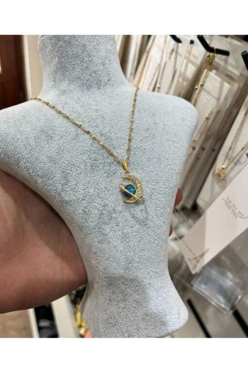 Collier en acier inoxydable anti-ternissement, couleur or, modèle lune et planète, zircone, VIP, résistant à la décoloration - 3055