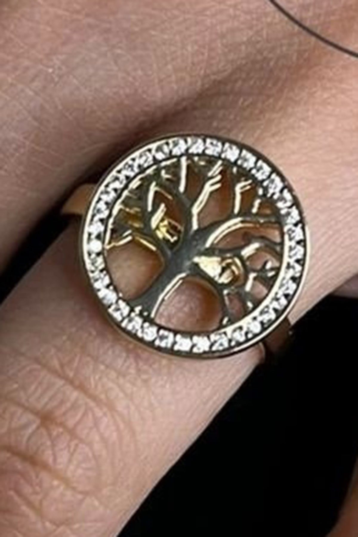 Toptan Altın Renk Hayat Ağacı Temalı Zirkon Taşlı Model Ayarlanabilir Çelik Yüzük -3091 1 Bague ajustable en acier couleur or avec motif arbre de vie et zircone - 3091