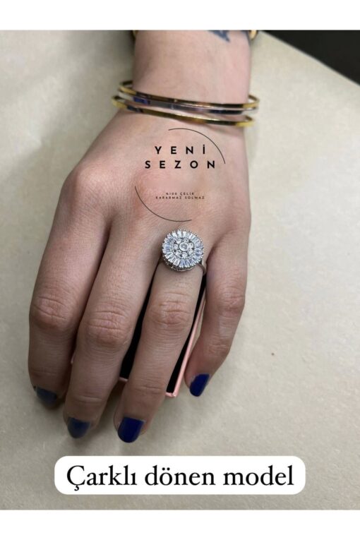Toptan Gümüş Renk Baget Kesim Model Zirkon Taşlı Çelik Ayarlanabilir Ucu Dönen Çelik Yüzük - 3094 - Görsel 2