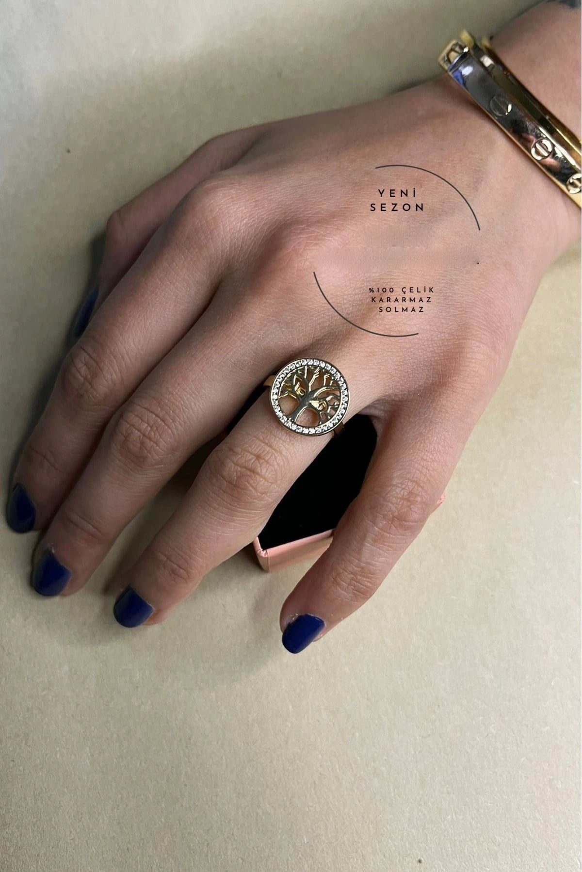 Toptan Altın Renk Hayat Ağacı Temalı Zirkon Taşlı Model Ayarlanabilir Çelik Yüzük -3091 2 Toptan Altın Renk Hayat Ağacı Temalı Zirkon Taşlı Model Ayarlanabilir Çelik Yüzük -3091 – Image 2