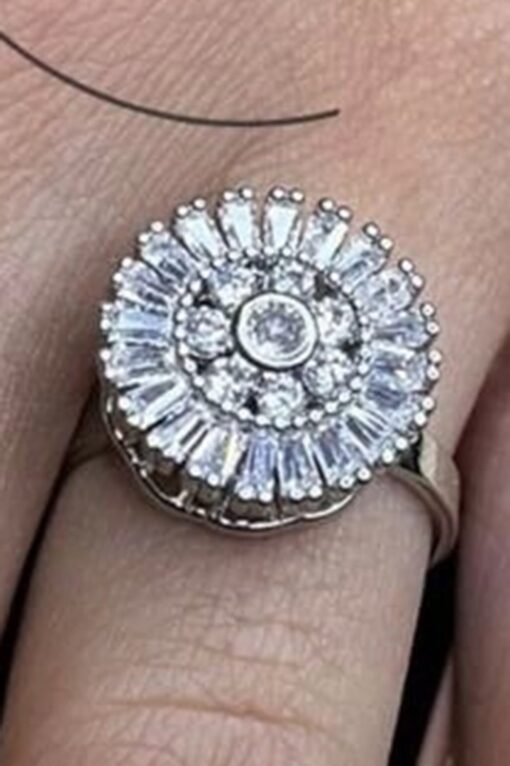 Toptan Gümüş Renk Baget Kesim Model Zirkon Taşlı Çelik Ayarlanabilir Ucu Dönen Çelik Yüzük - 3094