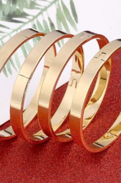 Alternative view of Toptan Altın Renk Gold Detaylı 4’lü Kalın Düz Ajda Bilezik Kelepçe- 238