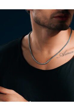 Toptan Gümüş Renk Unisex Snake Zincir (4 Mm) 60 Cm. Çelik Kolye & Bileklik Set Vip Çelik Set - 3143 4 09a5decda54140ac92a3322d15ff5cbc