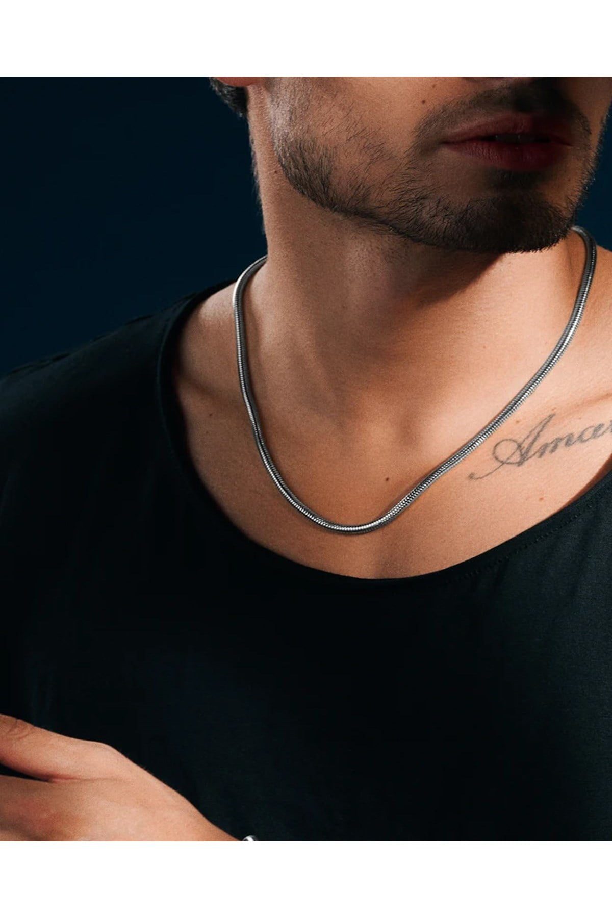 Toptan Gümüş Renk Unisex Snake Zincir (4 Mm) 60 Cm. Çelik Kolye & Bileklik Set Vip Çelik Set - 3143 2 Toptan Gümüş Renk Unisex Snake Zincir (4 Mm) 60 Cm. Çelik Kolye & Bileklik Set Vip Çelik Set - 3143 – Image 2