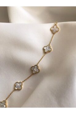 Toptan Altın Renk Beyaz Sedef Van Cleef Bijuteri Bileklik - 3129 7 15fce617c1a5418db529604dacdb9fd3
