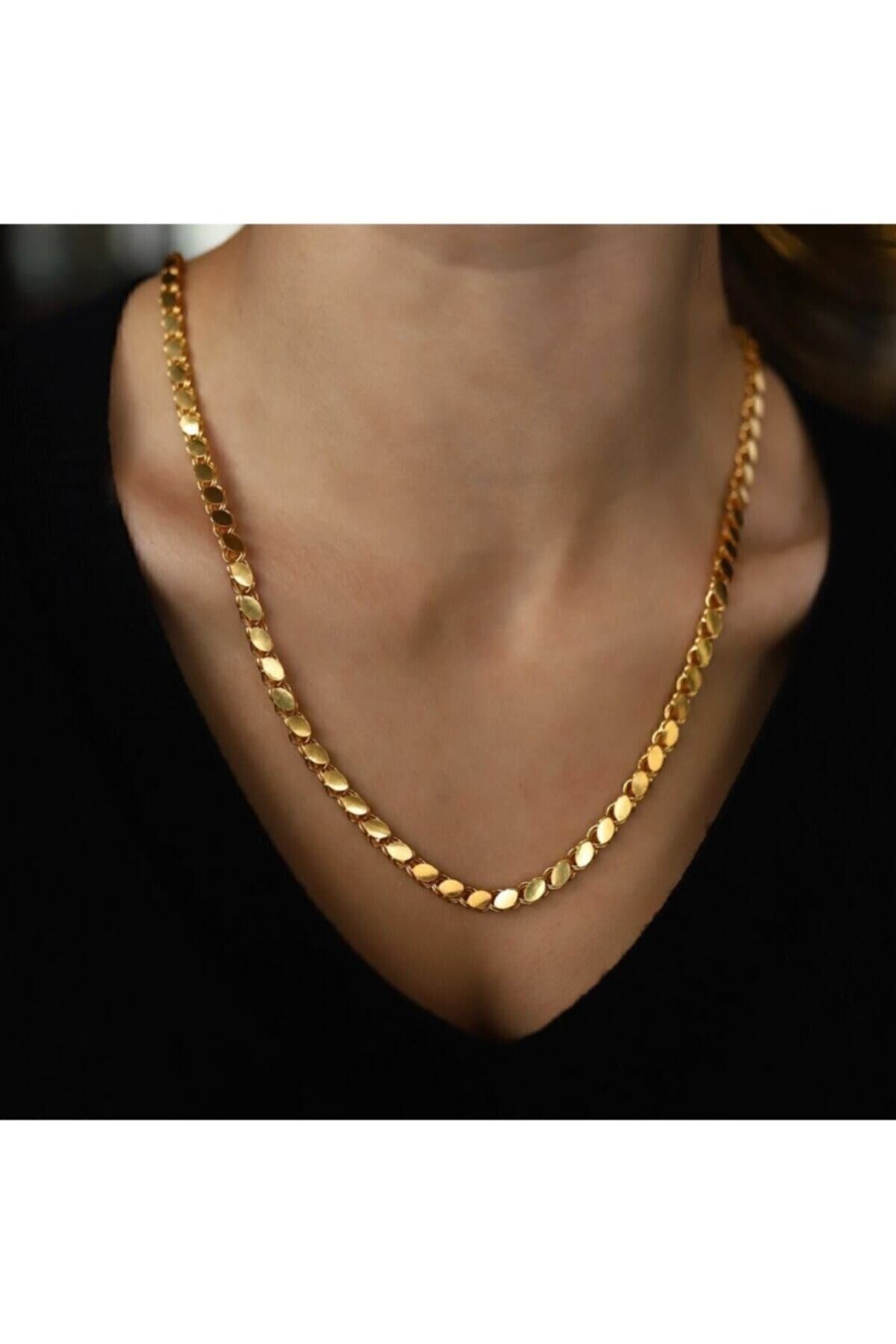 Toptan Altın Renk Arpa Zincir Çelik Kolye 60 Cm - 3133 1 Wholesale Gold Color Barley Chain Steel Necklace 60 Cm - 3133