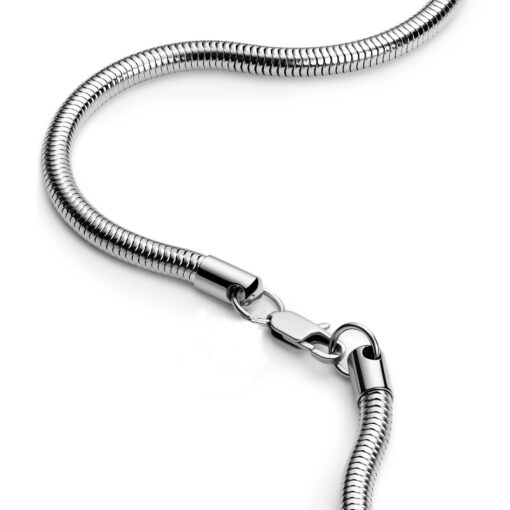 Toptan Gümüş Renk Unisex Snake Zincir (4 mm) 60 cm. Çelik Kolye- 3141 – Bild 2