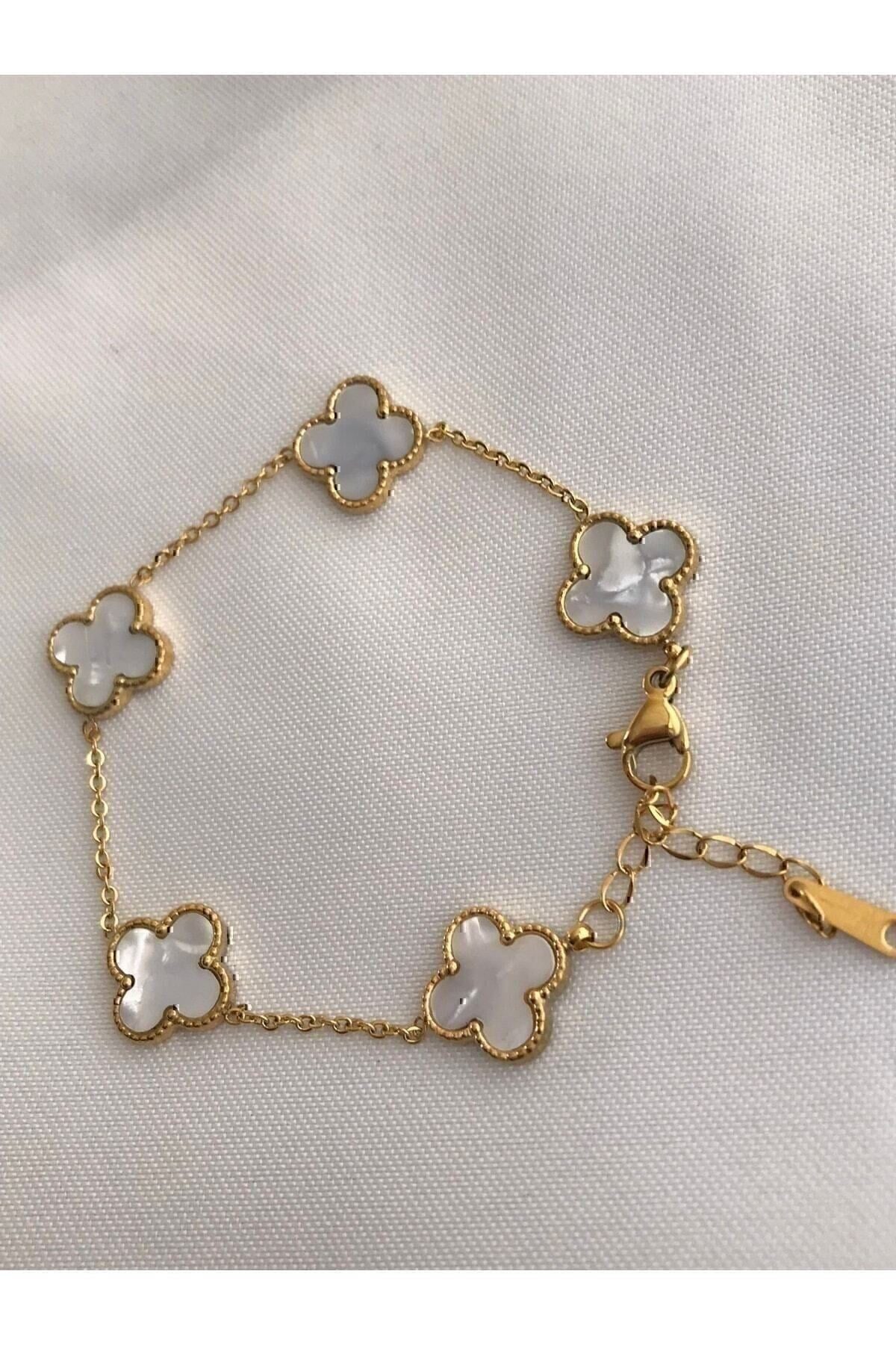 Toptan Altın Renk Beyaz Sedef Van Cleef Bijuteri Bileklik - 3129 2 Toptan Altın Renk Beyaz Sedef Van Cleef Bijuteri Bileklik - 3129 – Image 2