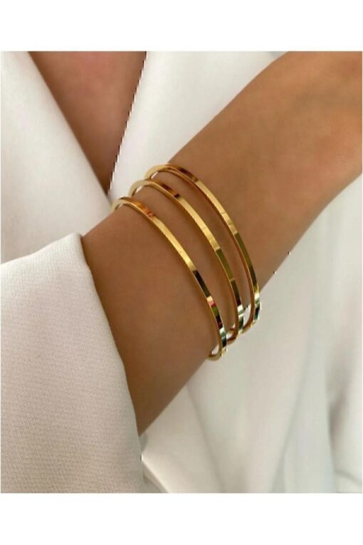 Wholesale Gold Colour 3 Pcs Thin Ajda Bracelet, Bangle - 3155-3