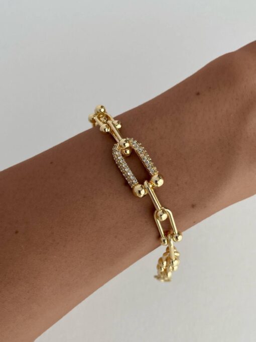 Toptan Altın Renk Zirkon Taşlı Tiffany Blanca Zirkon Bileklik - 3207