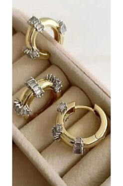 Wholesale Gold Color Mers Baguette Stone Hoop Earrings Steel Earrings - 3173