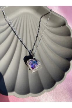 Collier en acier inoxydable anti-ternissement, couleur argent, cœur bleu, planète VIP, vente en gros - 3201