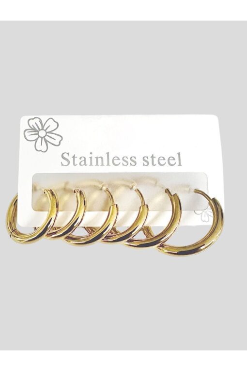 Großhandel Goldfarbenes Stahl-Set Creolen Silber 6 Stück (3 verschiedene Größen) Stahlohrringe - 3171
