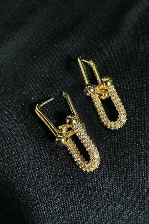 Toptan Altın Renk Zirkon Taşlı Tiffany Blanca Zirkon Küpe  - 3205 – Image 2