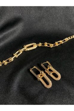 Toptan Altın Renk Tiffany Zincir Zirkon Taşlı Kolye Bileklik Küpe 3lü Zirkon Takım - 3204 26 9f34d615274344a5ae93cc6e3cc29c6d