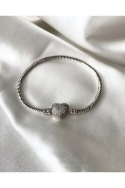Großhandel Silberfarbenes Herzmodell-Charm-Pandora-Stahlarmband - 3169