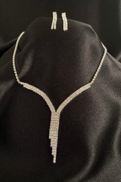Wholesale Silver Color Wedding Engagement Henna Waterway Two Row Zircon Stone Women Evening Dress Earring Necklace Set Set - 3200