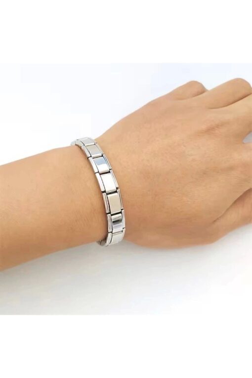 Toptan Gümüş Renk 18 Parçadan Oluşan Unisex Nomi İtalyan Charm 18 Cm. Çelik Bileklik (YAZISIZ)- 3120 - Görsel 3