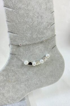 Grossiste Cheville en Acier Couleur Argent Perle Modèle Coeur Boule Et Chaîne Sf - 3261