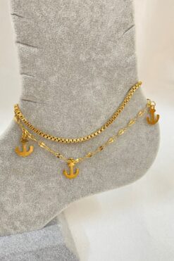 Toptan Altın Renk Çapa Model Asansör Ve Singapur Zincir Çelik Halhal - 3231 7 6a08f919ad77472cafa5fa595abd00ee