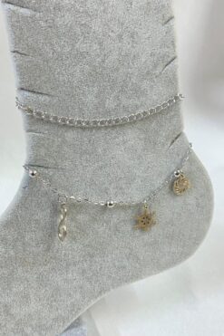 خلخال فولاذي على شكل ندفة ثلج لا نهائية للبنات فضي اللون للبيع بالجملة مع سلسلة كروية - 3259 7 9369771590d74173a237fcb53019c0b3