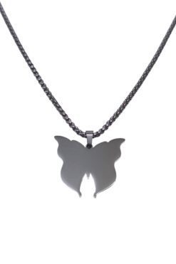 Collier unisexe en acier et chaîne albanaise, modèle papillon, couleur argent, vente en gros - 3310