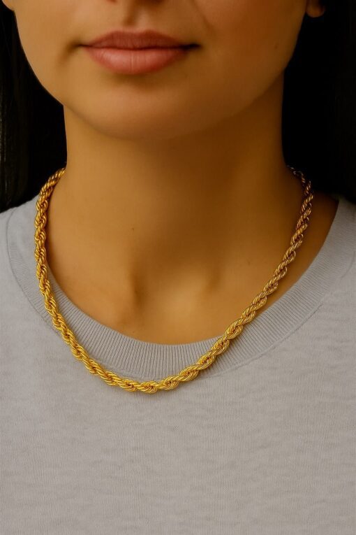 Großhandel Goldfarbene Twist-Halskette 45 cm. Unisex-Stahlhalskette - 3353