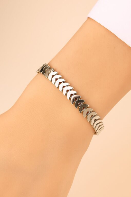 Bracelet unisexe en acier argenté avec motif arêtes de poisson - 3368