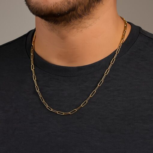Collier unisexe en acier couleur or avec trombone épais - 3363