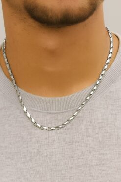 Collier unisexe en acier couleur argent avec orge coupée - 3350