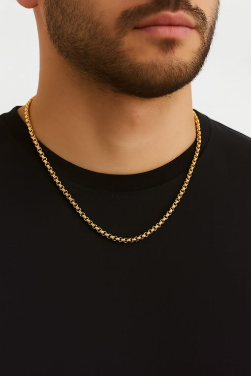 Toptan Altın Renk Iç Içe Geçmeli Arnavut Asansör Unisex Erkek Çelik Kolye - 3375 - Görsel 2