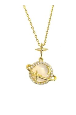 Toptan Altın Renk Opal Yıldız Gezegen Satürn Çelik Kolye - 3419 5 064109a0533144ab8b93a8695ebcd204
