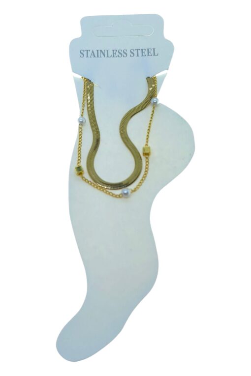 Wholesale Gold Color Italian Cube Pearl Steel Anklet - 3494
