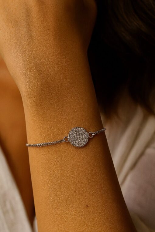 Bracelet en acier avec pierre blanche ronde couleur argent en gros - 3605