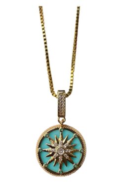 Toptan Altın Renk Yeşil Mine Yuvarlak Güneş Asansör Zincir Çelik Kolye - 3639 8 2056bf3ac0c9460d8d721406d1430313