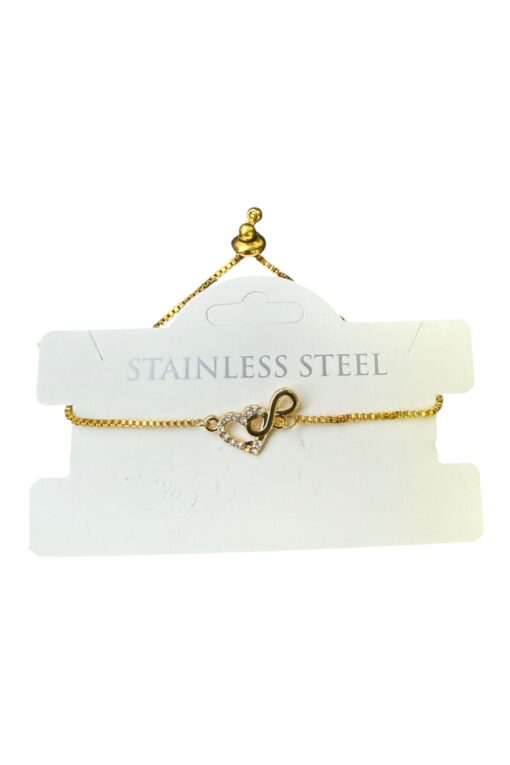 Bracelet en acier doré avec motif cœur et infini - 3595