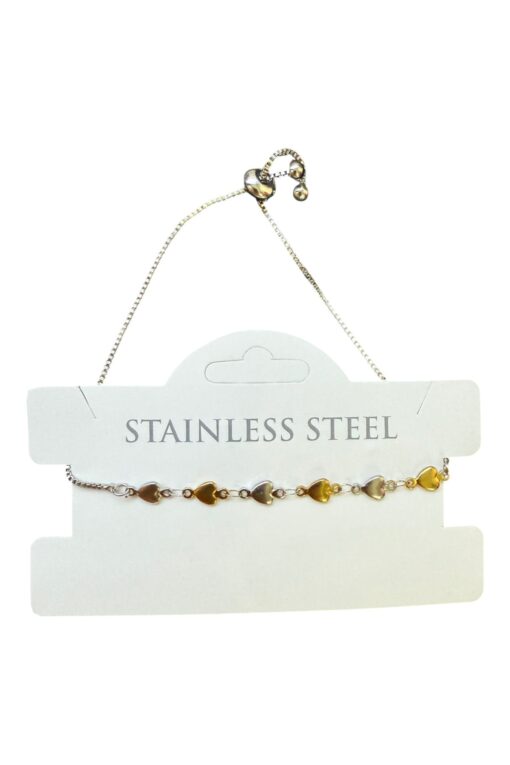 Bracelet en acier avec chaîne en forme de cœur, couleur or, jaune et blanc, vente en gros - 3586