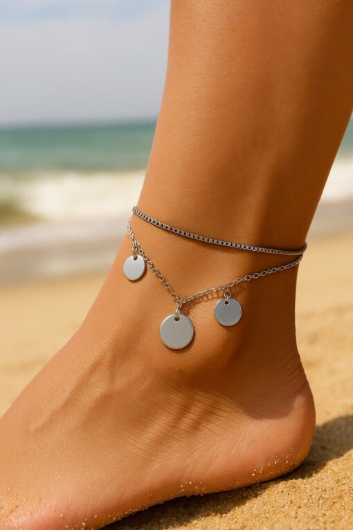 Wholesale Silver Color Elevator Pg 3 Stamp Steel Anklet - 3438