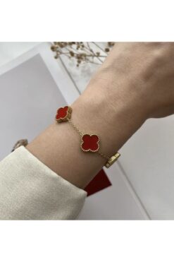 Wholesale Gold Color Red Mother of Pearl Van Cleef Bijouterie Bracelet - 3664