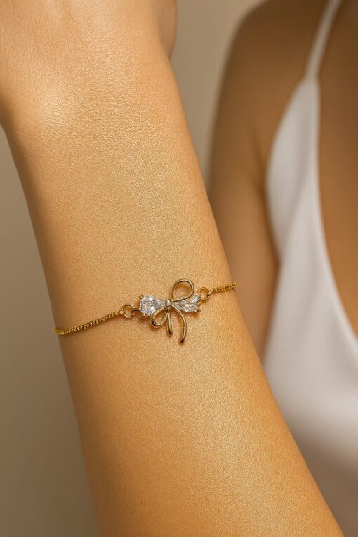 Wholesale Gold Color Bow Elevator Steel Bracelet - 3628