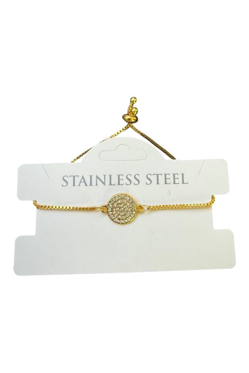 Bracelet en acier avec pierre blanche ronde couleur or, vente en gros - 3585