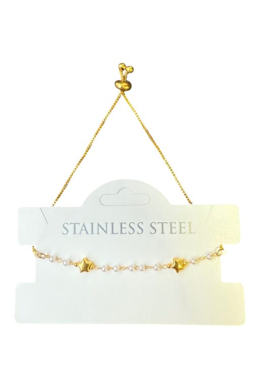 Wholesale Gold Color Star Row Pearl Elevator Steel Bracelet - 3591